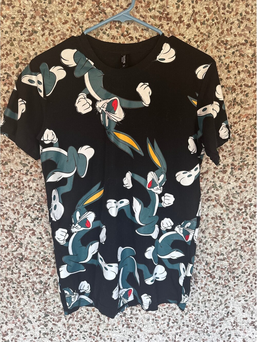 Bugs Bunny All Over Print T-Shirt Looney Tunes Black Size Medium